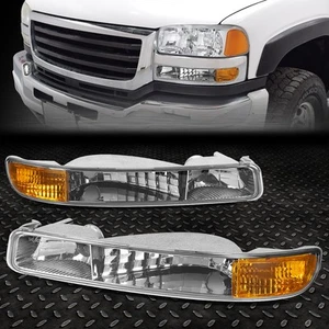 FOR 99-06 GMC SIERRA/YUKON CHROME HOUSING CLEAR LENS AMBER CORNER BUMPER LIGHT - Picture 1 of 6