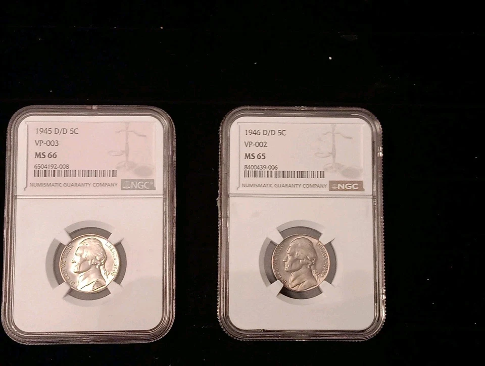 👉1945+1946 D/D Error Jefferson Nickels NGC MS66 &MS65 (2 Slabs Set ) - Image 1 of 4
