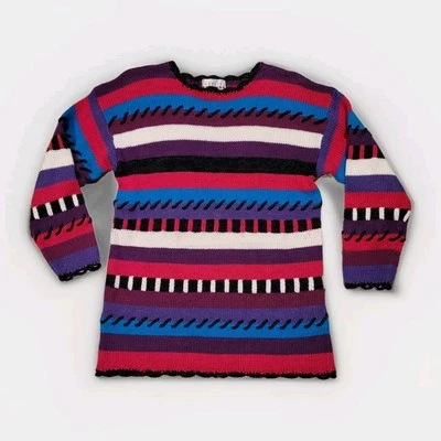 Suéter retro vintage Carolina para mujer vieira a rayas bloque de color años 80 talla pequeña Foto 1 de 4