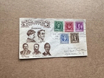 US 1940 FDC (FA16) +Famous Americans #879-83 +American Composers +Cachet +1FDC - Image 1 of 2