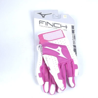 Mizuno Small Finch Softball Batting Gloves Medium White Pink Nonslip Padded Grip - Image 1 of 4