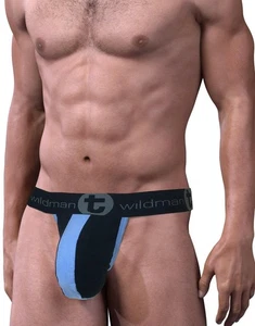 Stretch Cotton Strapless Jock Big Boy Pouch Black/Blue - Picture 1 of 8