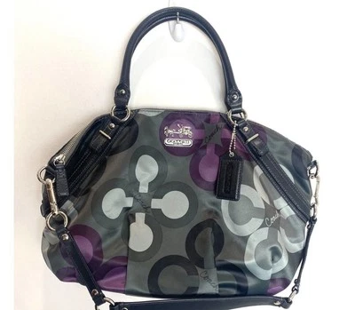 Coach Madison Sophia Sateen Clover Purse Handbag Black Purple Gray 15946  - Image 1 of 4