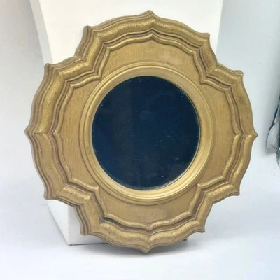 Vintage Hollywood Regency Ornate Gold Plastic Wall Mirror Florentine Style 9.25” - Image 1 of 4