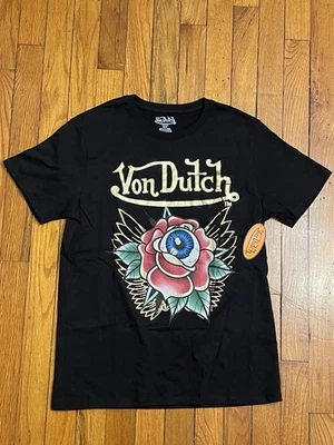 Auténtica Camiseta Von Dutch Roses Eyeballs Mediana Negra Dorada Multicolor Foto 1 de 4