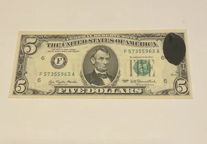((ERROR - INK SMEAR)) $5 1977  ((CHOICE CU)) Federal Reserve Note ** CURRENCY - Picture 1 of 2