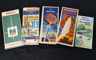 Vtg Lot 5 Midland Sunoco/DX & Gulf Gas Road Maps Gas Station Maps NR - Image 1 of 4