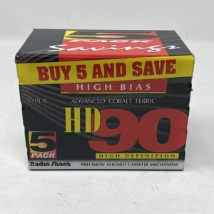 NUEVO Radio Shack High Bias Tipo II HD90 Cassette Paquete de 5 Cobalto Férrico CrO2 - Imagen 1 de 7