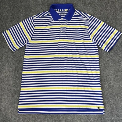 PING Polo Shirt Mens Large Blue White Yellow Striped Golf Performance Stretch - Image 1 of 4