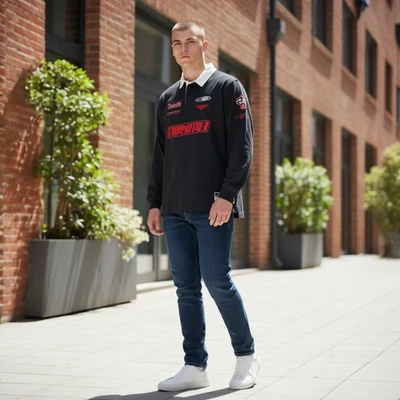 Air Jordan Mens Medium Essentials Long Sleeve Rugby Shirt Black HF9323-010 - Image 1 of 4