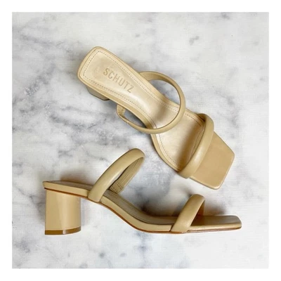 Schutz Ully Lo Beige Slide Double Strap Leather Heeled Slide Sandals Sz 7.5 - Image 1 of 4