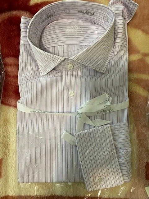 Brand NEW VAN LAACK Handmade French cuffs purple Stripes Shirt (SZ: 15.5 / 39) - Image 1 of 3