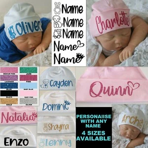 Baby Beanie Hat Personalised Cap Newborn -24 months baby shower gift custom name - Picture 1 of 1