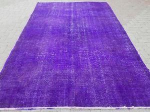 Vintage Turkish Overdyed Rug, Carpet, Purple Color Wool Rug Handmade Rug 78X121" - Picture 1 of 12