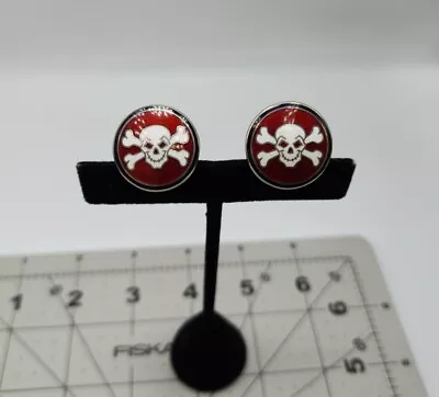 Deakin & Francis Retired Sterling Silver Skull Crossbone Enamel Men's Cufflinks. - Image 1 of 4