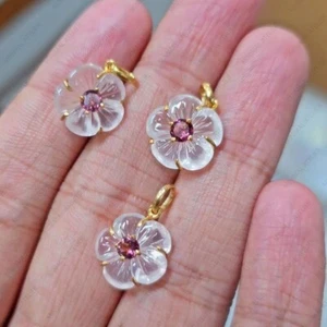 Rose Quartz Stone Pink Tourmaline 14K Solid Yellow Gold Delicate Wedding Pendant - Picture 1 of 5