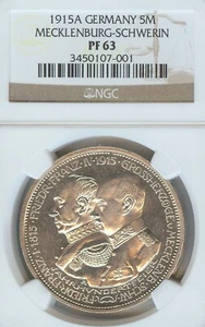 German States Mecklenburg-Schwerin 1915 5 Mark Coin Thaler Taler NGC PF 63 PROOF - Picture 1 of 3