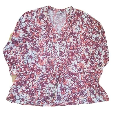 Camisa eShakti Mujer Top XL 18 Botones Frontal Floral Peplum Manga 3/4 Pestaña Enrollable Foto 1 de 4