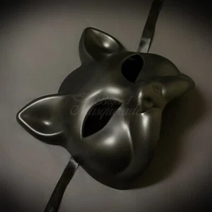 Animal Masquerade Mask Men's Cat Mask Black - Picture 1 of 4