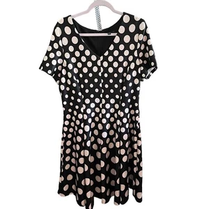 Lane Bryant 14 16 Dress Ponte Knit Skater Black Polka Dots Lite Pink 1O - Picture 1 of 12