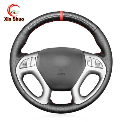 Cubierta de volante de cuero artificial de fibra de carbono PU para Hyundai ix35 Tucson Foto 1 de 4
