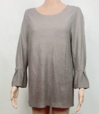 Chico's Easywear  Two Toned Taupe Bell Sleeve  Top Size 1(8/ Medium - Image 1 of 4