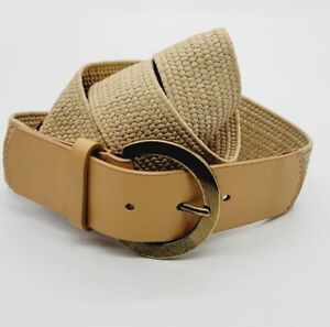 Charter Club Straw Leather Belt Women's Stretch Large XL Woven NWT Vintage