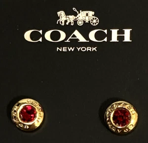 COACH Open Circle STONE STUD EARRINGS Gold Tone RED Boxed 54516 - Picture 1 of 12