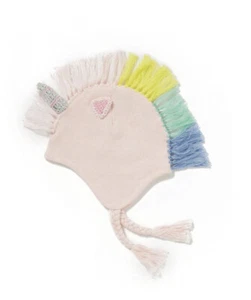 NWT Angel Dear Unicorn Braid Trim Cotton Knit Ear Flap Hat 2-3 Pink - Picture 1 of 4