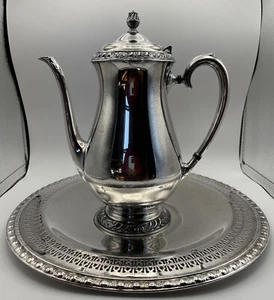 Vintage Oneida Henley Silverplate Teapot & Round Tray - Picture 1 of 12