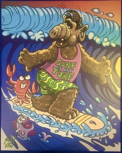 Alf Original Wall Art. Canvas Print. Alf Surfing Safari Style Artwork 80s Retro - Picture 1 of 3