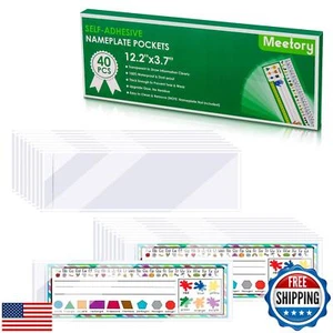 40 PCS Nameplate Pocket, 18.5" x 4.9" Self Adhesive Desk Nameplates Name Tag  - Picture 1 of 5