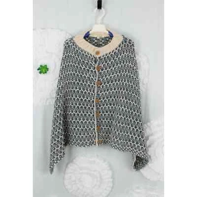 Simply Noelle Mock Neck Chunky Knit Poncho Shawl Cape Blue/ Ivory Button Up OS - Изображение 1 из 4