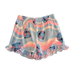 Disney Girls Lilo & Stitch Shorts M Size 8 Cute Pink Blue White Ruffles  - Picture 1 of 5