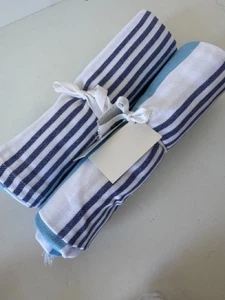 Lot of 2 Throw Blankets Blue Stripe Size 49 x 42 - Picture 1 of 4