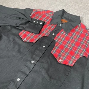 Vintage Stir-Ups Western Shirt Mens Medium Black Pearl Snap Rockabilly USA 70's - Picture 1 of 7