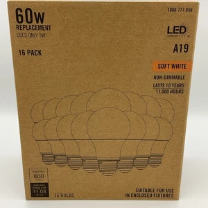 (16-Pk) LED Non-Dimmable Light Bulb A19 60W 1008 777 856- Soft White- NEW - Picture 1 of 6