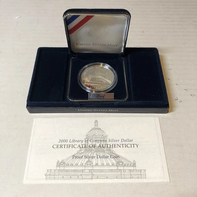 Vtg P 2000 Library Of Congress Silver Dollar Proof COA Box Mint Y2k FIS - Image 1 of 4