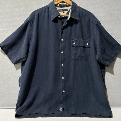 Camisa TOMMY HILFIGER Hombre Talla XL Azul Marino Coastal Breeze 100% Lino S/S Preppy Comfort Foto 1 de 4