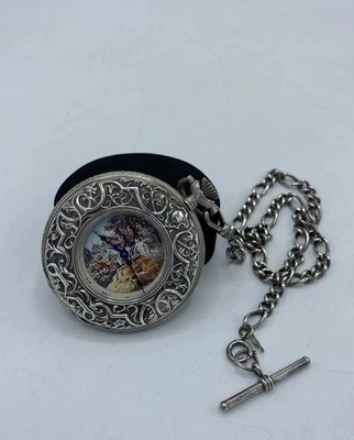 Reloj Bolsillo Franklin Mint Plata Hunter y Cadena Funcionando Sello 925 Foto 1 de 4