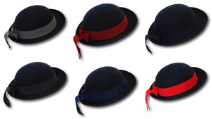 Ladies / Girls Navy Bowler Style Felt Hat With Coloured Band - School Uniform  - Picture 1 of 24