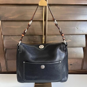 Coach Chelsea Black Pebbled Leather Hobo Shoulder Bag Turnlock Close 10132 - Picture 1 of 10