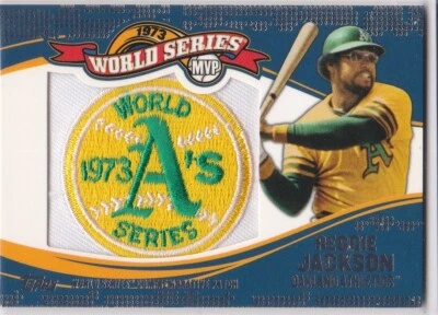 REGGIE JACKSON JERSEY PATCH Topps Baseball Card A's 1973 WORLD SERIES INSERT LE! Foto 1 de 2