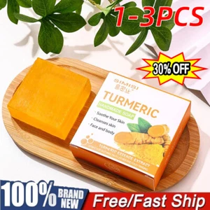 1-3X Turmeric Soap Skin Whitening Dark Spots Lightening Acne BrighteningTumeric - Picture 1 of 16