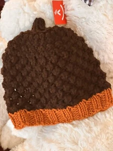 HANDMADE ~ Knit Acorn Kids Hat ~ Rust ~ Brown ~ 6-12 months ~ Chunky Weight - Picture 1 of 9
