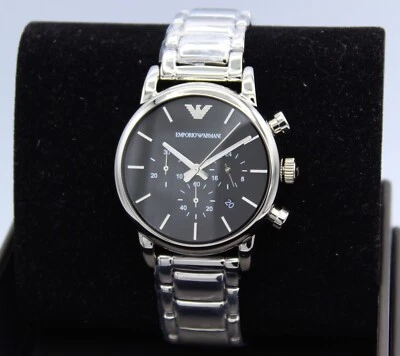 NEW AUTHENTIC EMPORIO ARMANI LUIGI BETA CLASSIC SILVER BLACK MEN'S AR1853 WATCH - Image 1 of 4