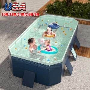 Foldable Large Rectangular Above Ground Outdoor Backyard Swimming Pool Adult Kid - Picture 1 of 11