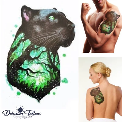 DELUSION TATTOOS PANTERA NERA TATUAGGIO TEMPORANEO, TRIBALE, 3D, UOMO, DONNA, ADESIVO BRACCIO TATUAGGIO