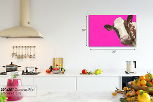A009 pink cow popart brown farm Animal Canvas Wall Art Framed Picture Print