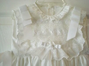 Vintage Infant Girl White Long Christening Dress Bows Lace - Picture 1 of 12